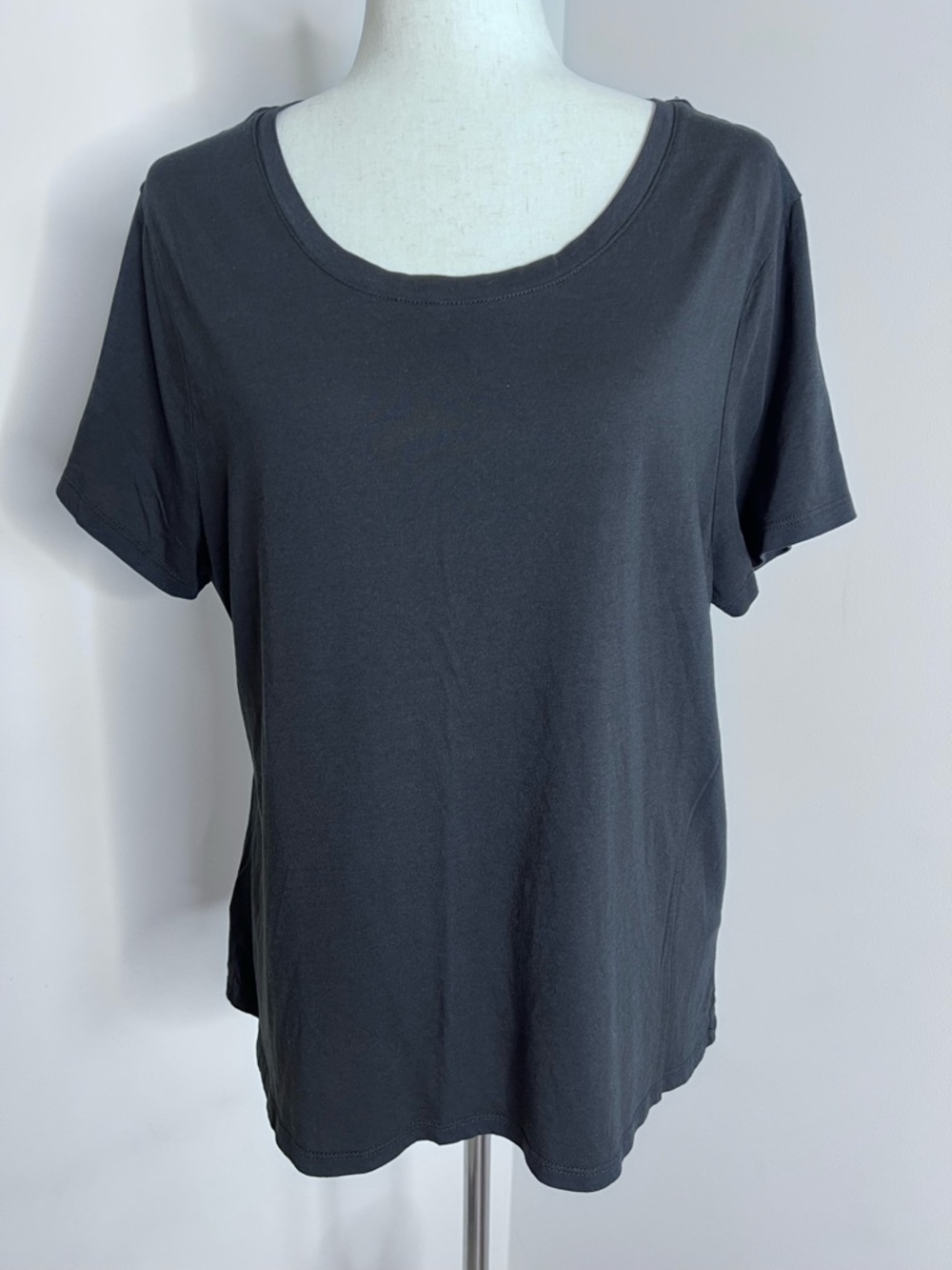Quince Womens XL Black Cotton Modal Scoop Neck Tee Minimalist Capsule Basic Top